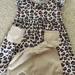 Leopard Print Kids Dress with Tan Bottoms